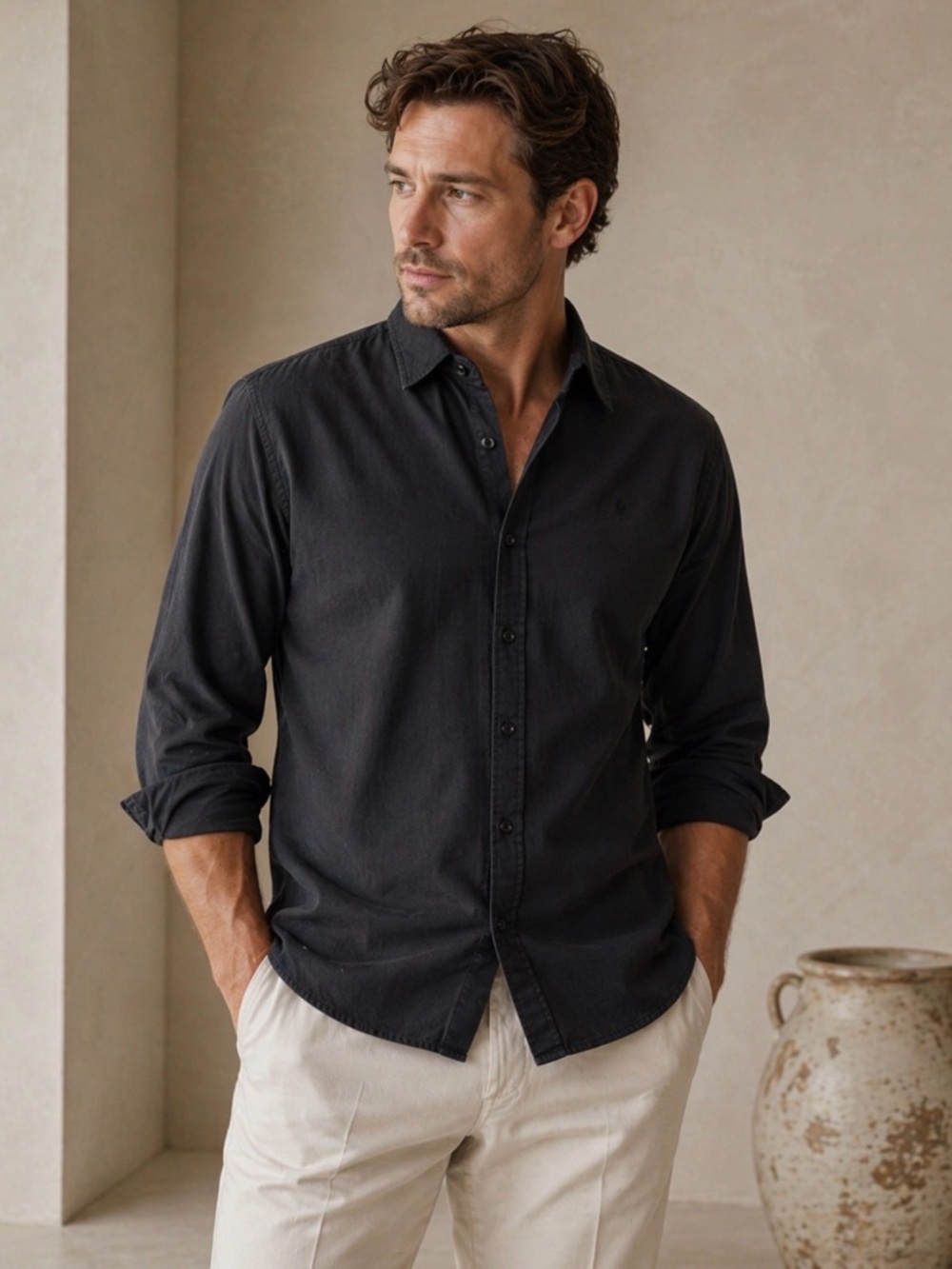 Sean John Classic Black Casual Button-Down Shirt